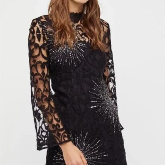 FREE PEOPLE The North Star Dress - Black Lace, Chrystal And Sequin Stars - Picture 2 of 8